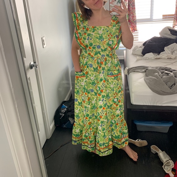 Vintage 1960s ric rac trimmed ruffle maxi frock - Picture 2 of 6